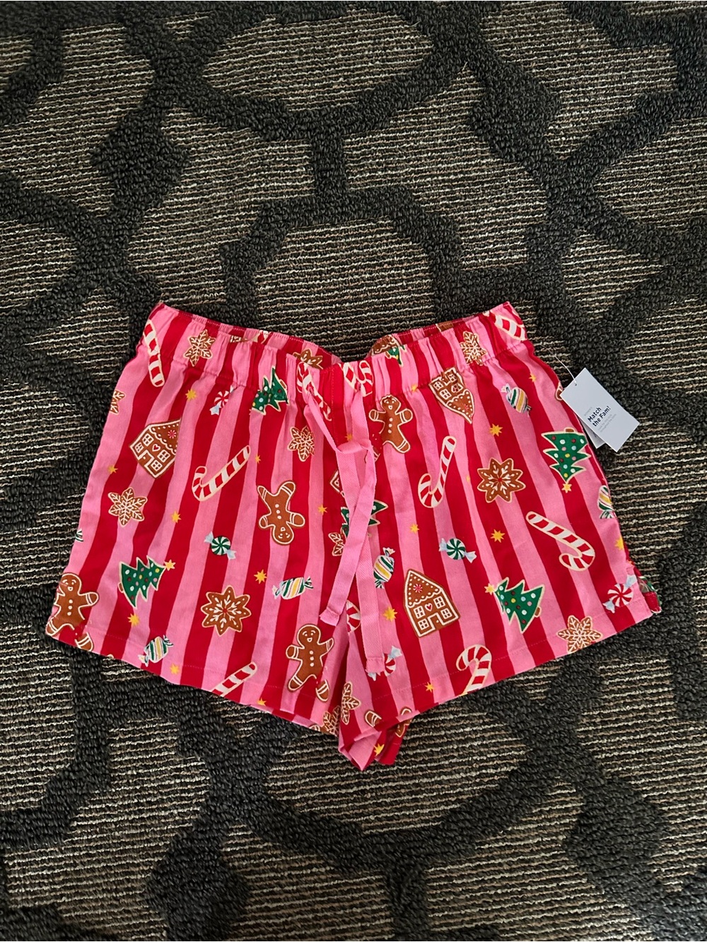 PINK Victoria's Secret Pink & Red Holiday Candy Stripe Sleep Shorts